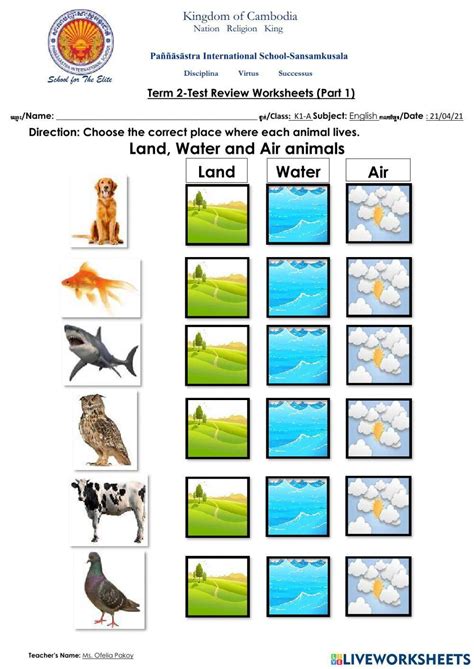 kindergarten land water air animals worksheet|LAND, WATER and AIR WORKSHEETS (Free .